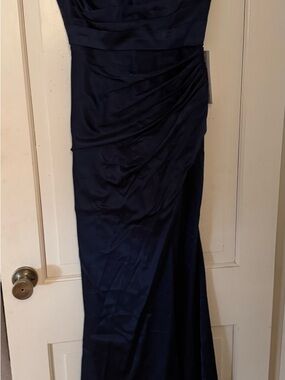 Navy Blue Ruched Maxi Skirt - Women's Evening Skirt